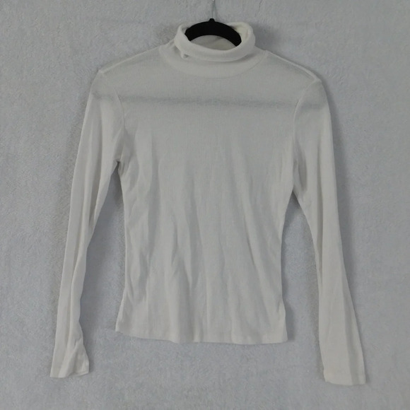 Active Basic Ribbed Turtleneck Long Sleeve Top Fitted Layering‎ White L - Picture 1 of 2